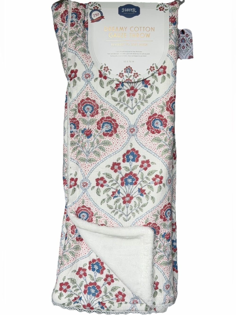 Harper Reversible Cotton Gauze Throw Americana July Bows Floral Red White Blue